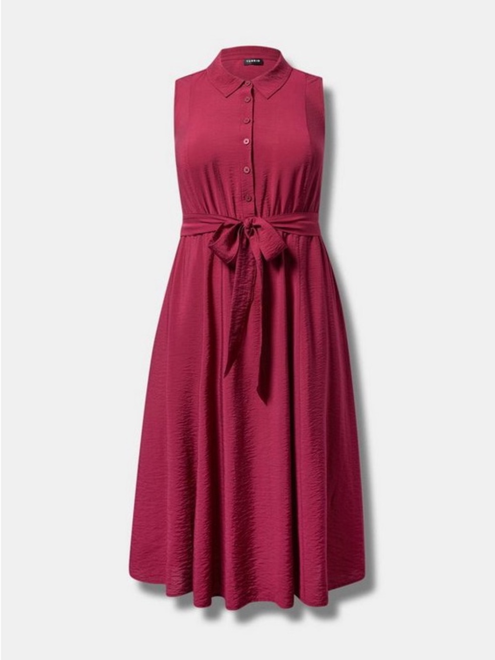 TORRID Sleeveless Button-Front Midi Dress with Waist Tie - Berry